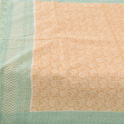 Sanskriti Vintage Sarees Peach/Green Pure Cotton Printed Sari 5yd Craft Fabric