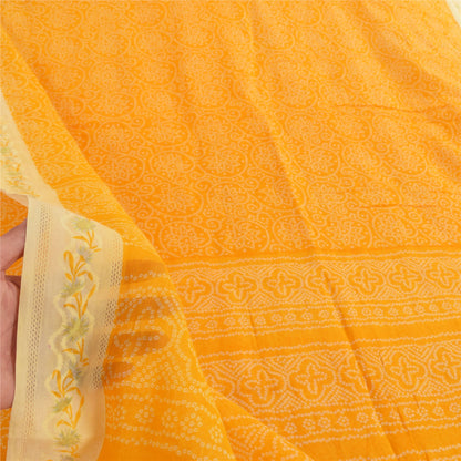 Sanskriti Vintage Sarees Yellow Bandhan Print Pure Cotton Sari 5yd Craft Fabric