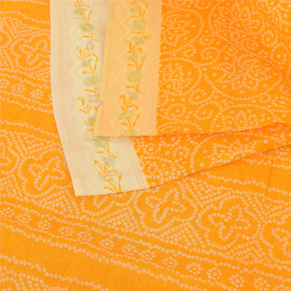 Sanskriti Vintage Sarees Yellow Bandhan Print Pure Cotton Sari 5yd Craft Fabric