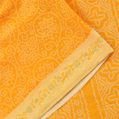 Sanskriti Vintage Sarees Yellow Bandhan Print Pure Cotton Sari 5yd Craft Fabric