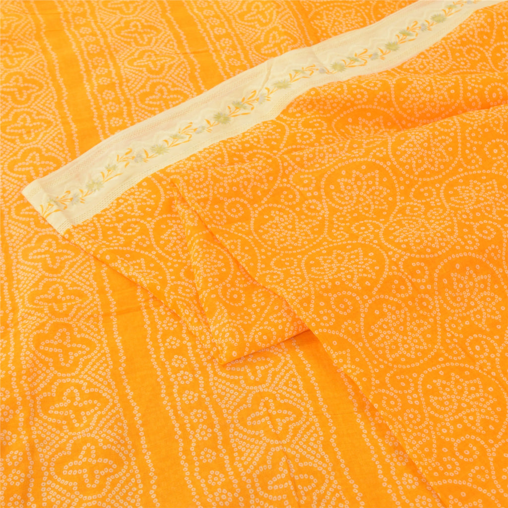 Sanskriti Vintage Sarees Yellow Bandhan Print Pure Cotton Sari 5yd Craft Fabric