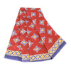 Sanskriti Vintage Sarees Red/Blue Pure Cotton Printed Sari 5yd Craft Fabric