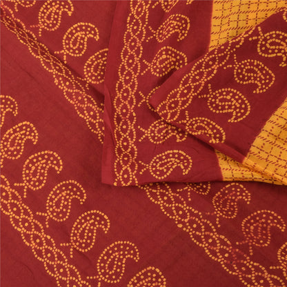 Sanskriti Vintage Sarees Yellow/Red Pure Cotton Bandhani Printed Sari 5yd Fabric