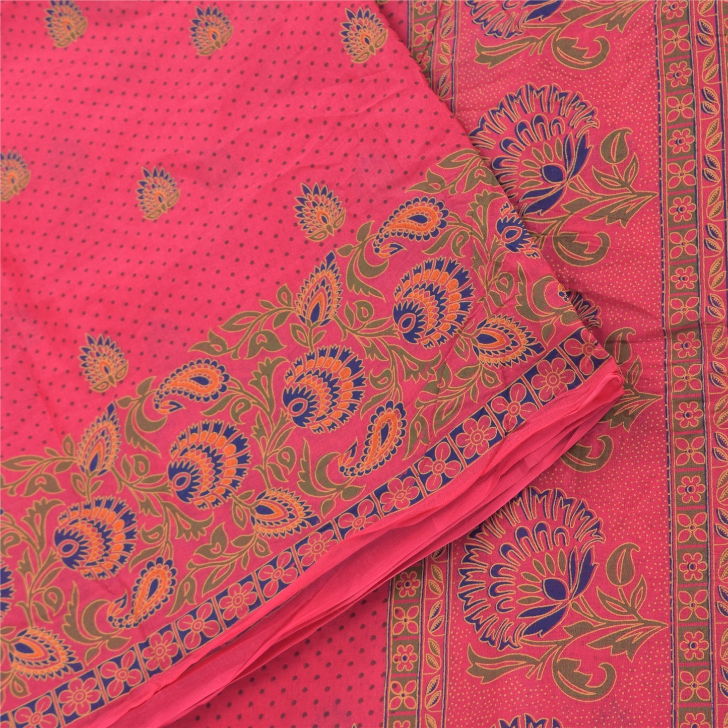 Sanskriti Vintage Sarees Pink 100% Pure Cotton Printed Sari 5yd Craft Fabric