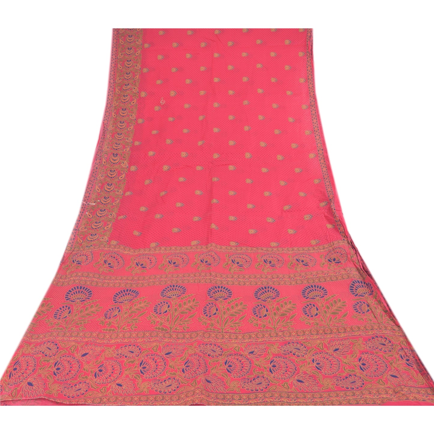 Sanskriti Vintage Sarees Pink 100% Pure Cotton Printed Sari 5yd Craft Fabric