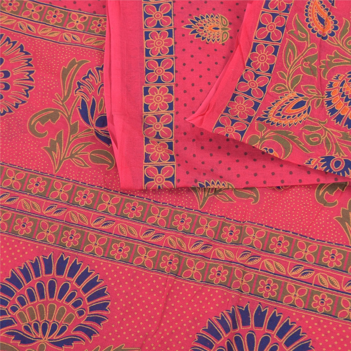 Sanskriti Vintage Sarees Pink 100% Pure Cotton Printed Sari 5yd Craft Fabric