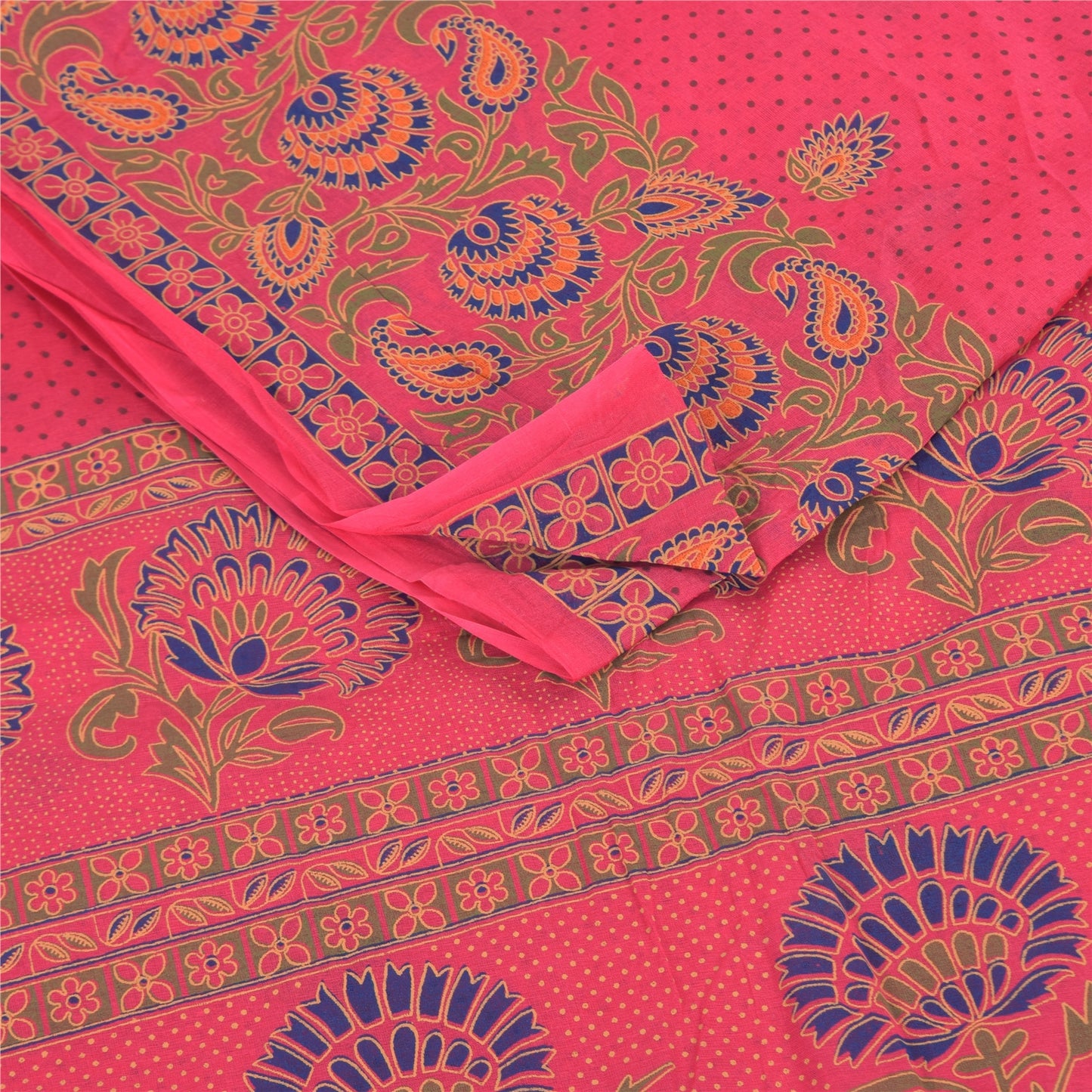 Sanskriti Vintage Sarees Pink 100% Pure Cotton Printed Sari 5yd Craft Fabric