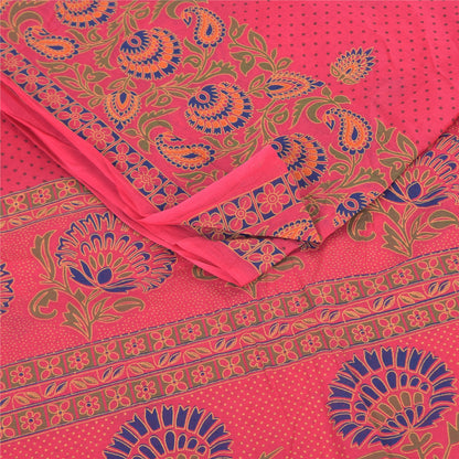 Sanskriti Vintage Sarees Pink 100% Pure Cotton Printed Sari 5yd Craft Fabric