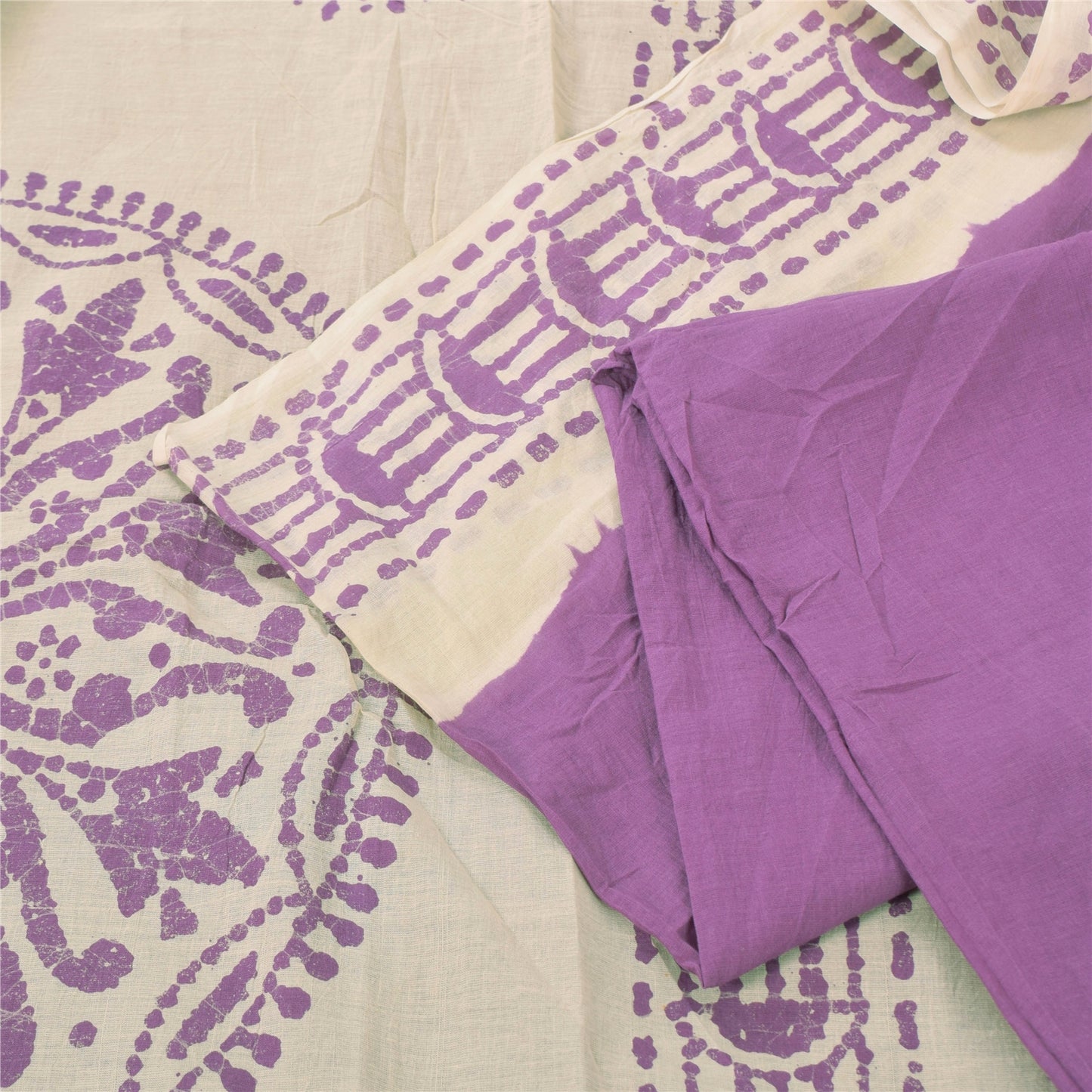 Sanskriti Vintage Sarees Purple Hand Block Printed Pure Cotton Sari 5yd Fabric