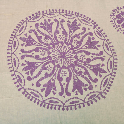 Sanskriti Vintage Sarees Purple Hand Block Printed Pure Cotton Sari 5yd Fabric