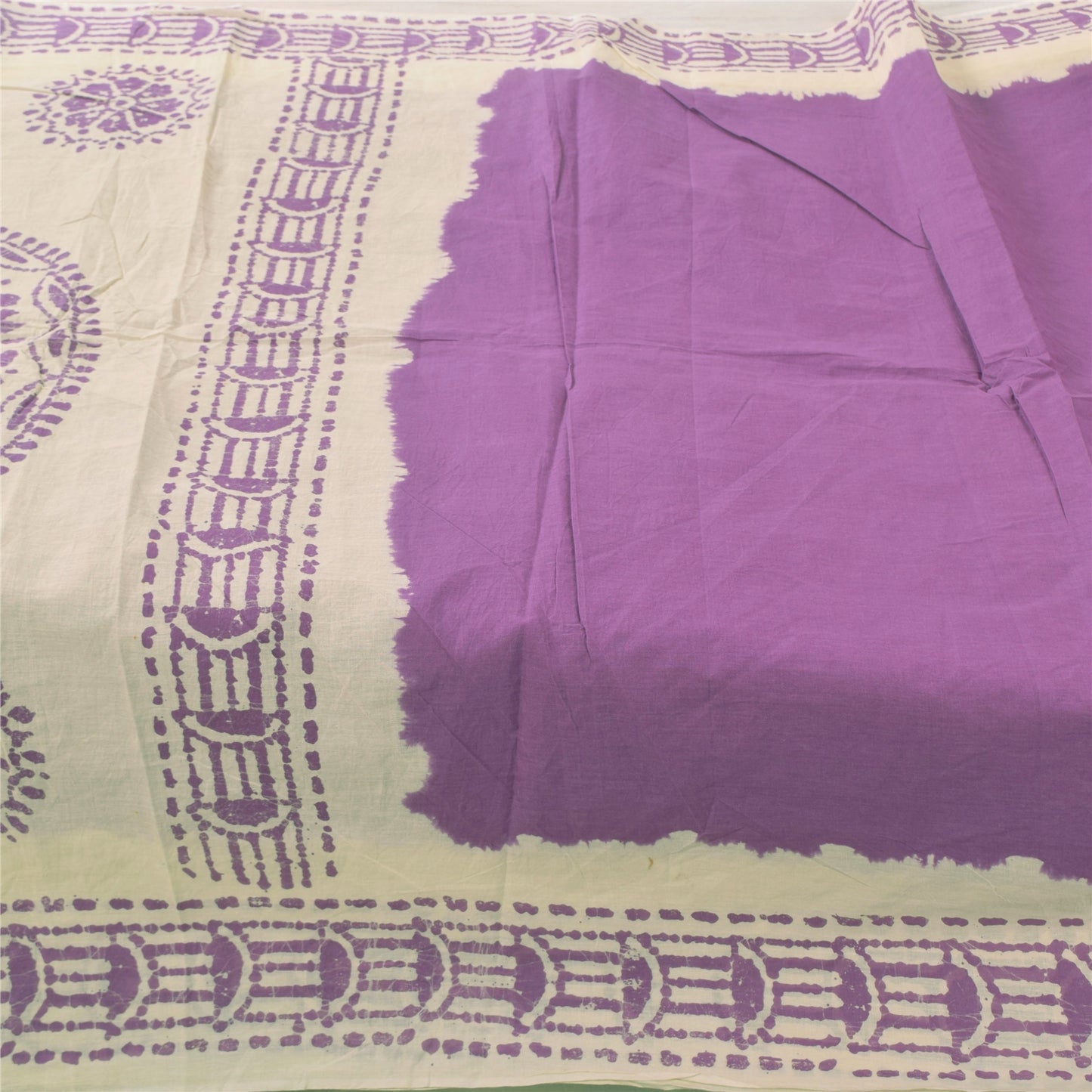 Sanskriti Vintage Sarees Purple Hand Block Printed Pure Cotton Sari 5yd Fabric