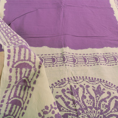 Sanskriti Vintage Sarees Purple Hand Block Printed Pure Cotton Sari 5yd Fabric