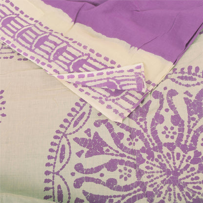 Sanskriti Vintage Sarees Purple Hand Block Printed Pure Cotton Sari 5yd Fabric