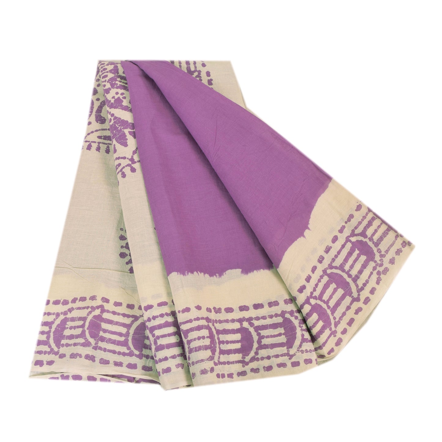 Sanskriti Vintage Sarees Purple Hand Block Printed Pure Cotton Sari 5yd Fabric