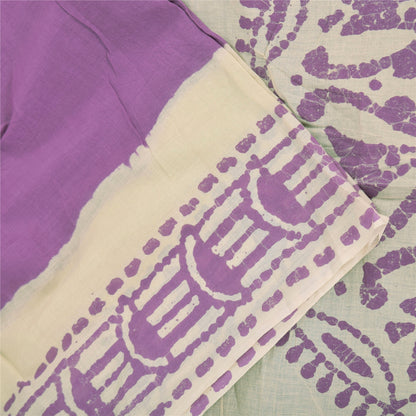 Sanskriti Vintage Sarees Purple Hand Block Printed Pure Cotton Sari 5yd Fabric