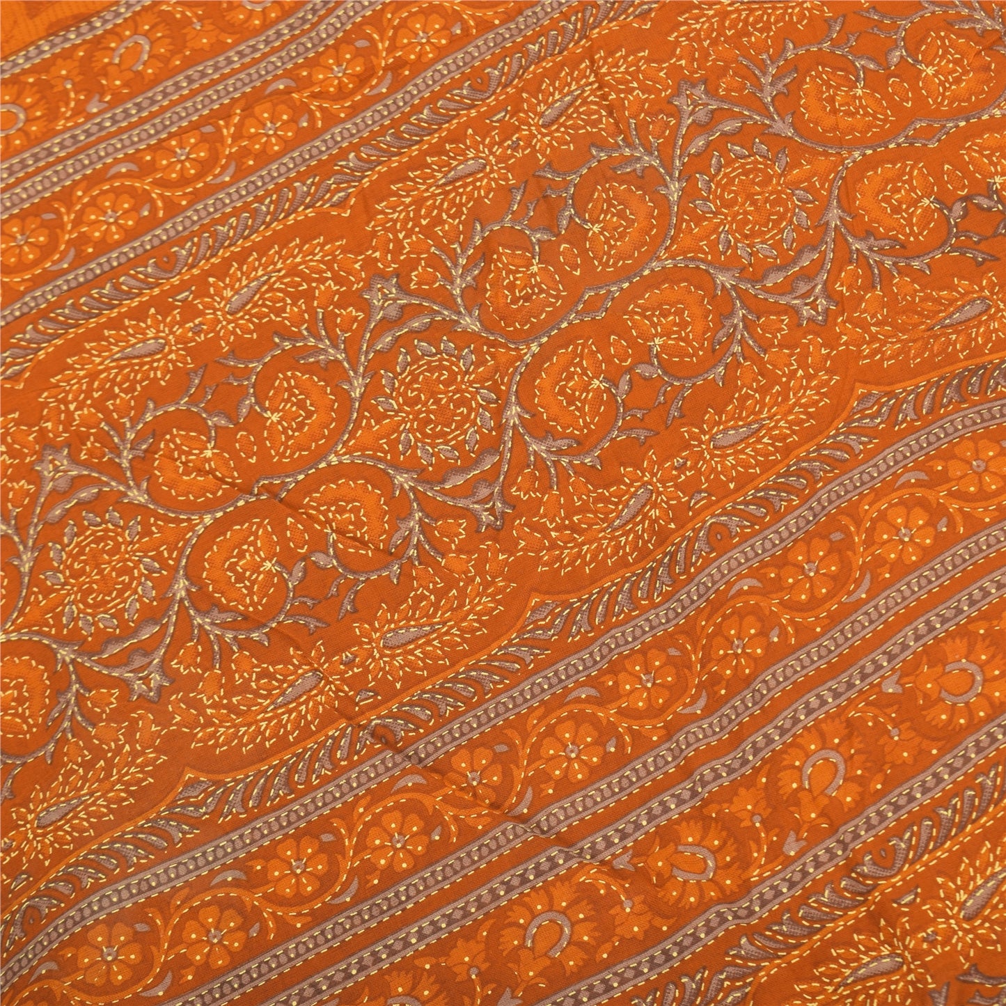 Sanskriti Vintage Sarees Indian Orange Pure Cotton Printed Sari 5yd Craft Fabric