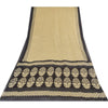 Sanskriti Vintage Sarees Cream/Black Pure Cotton Printed Sari 5yd Craft Fabric