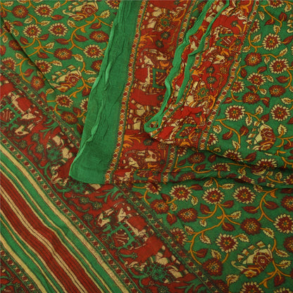 Sanskriti Vintage Sarees Green 100% Pure Cotton Printed Sari 5+yd Craft Fabric