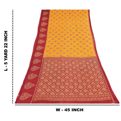 Sanskriti Vintage Sarees Yellow/Red Pure Cotton Printed Sari 5+yd Craft Fabric