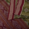 Sanskriti Vintage Sarees Green/Red Ikat Hand Woven Pure Cotton Sari 5+yd Fabric