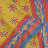 Sanskriti Vintage Sarees Yellow 100% Pure Cotton Printed Sari 5+yd Craft Fabric