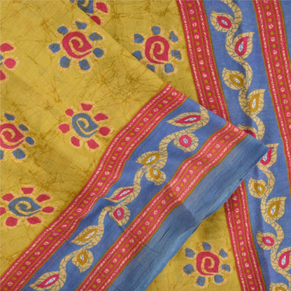 Sanskriti Vintage Sarees Yellow 100% Pure Cotton Printed Sari 5+yd Craft Fabric