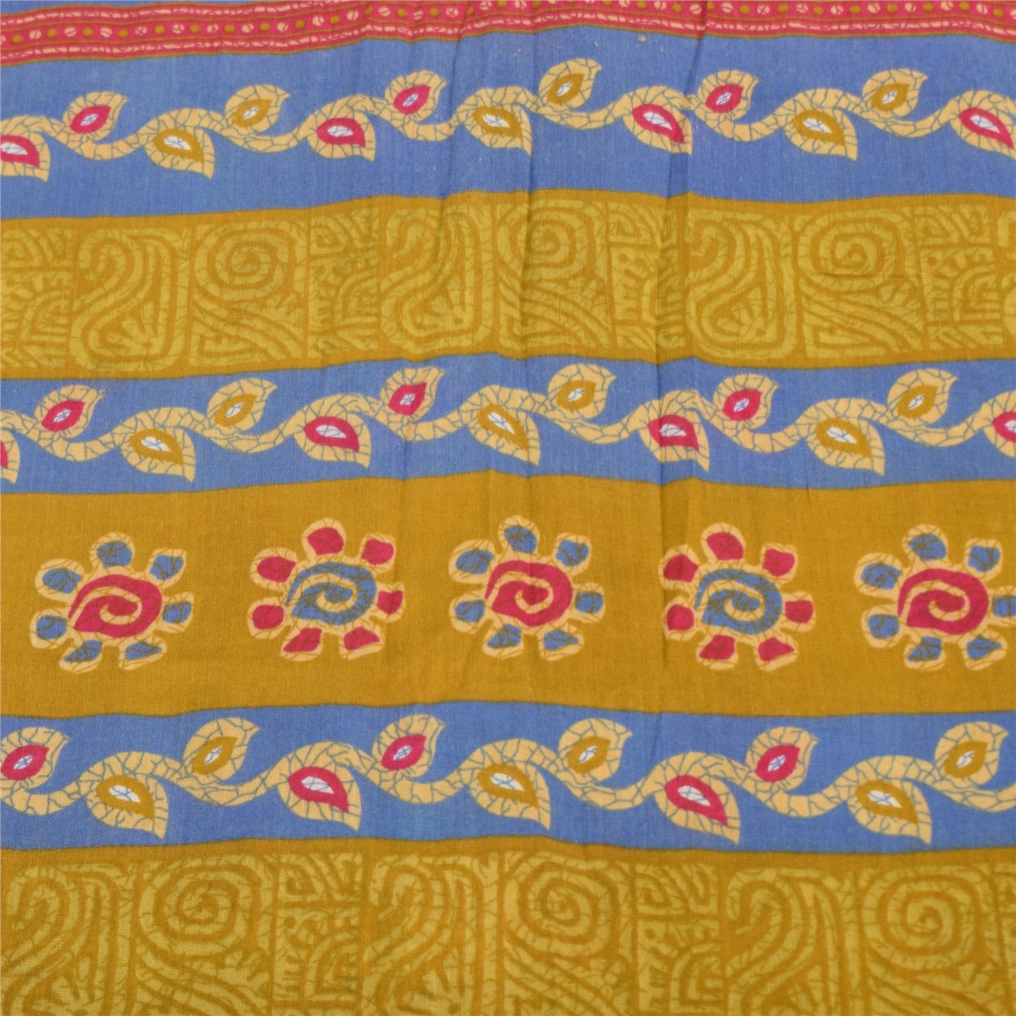 Sanskriti Vintage Sarees Yellow 100% Pure Cotton Printed Sari 5+yd Craft Fabric