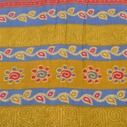 Sanskriti Vintage Sarees Yellow 100% Pure Cotton Printed Sari 5+yd Craft Fabric