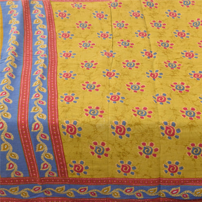 Sanskriti Vintage Sarees Yellow 100% Pure Cotton Printed Sari 5+yd Craft Fabric