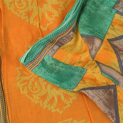 Sanskriti Vintage Sarees Green 100% Pure Cotton Printed Sari 5+yd Craft Fabric