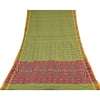 Sanskriti Vintage Sarees Green Pure Cotton Ikat Hand Woven Sari 5+yd Fabric