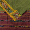 Sanskriti Vintage Sarees Green Pure Cotton Ikat Hand Woven Sari 5+yd Fabric