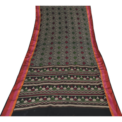 Sanskriti Vintage Sarees Black Pure Cotton Printed Sari 5+yd Soft Craft Fabric