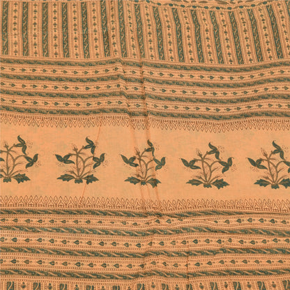 Sanskriti Vintage Sarees Peach/Green Pure Cotton Printed Sari 5+yd Craft Fabric