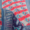 Sanskriti Vintage Sarees Blue/Red 100% Pure Cotton Printed Sari 5yd Craft Fabric