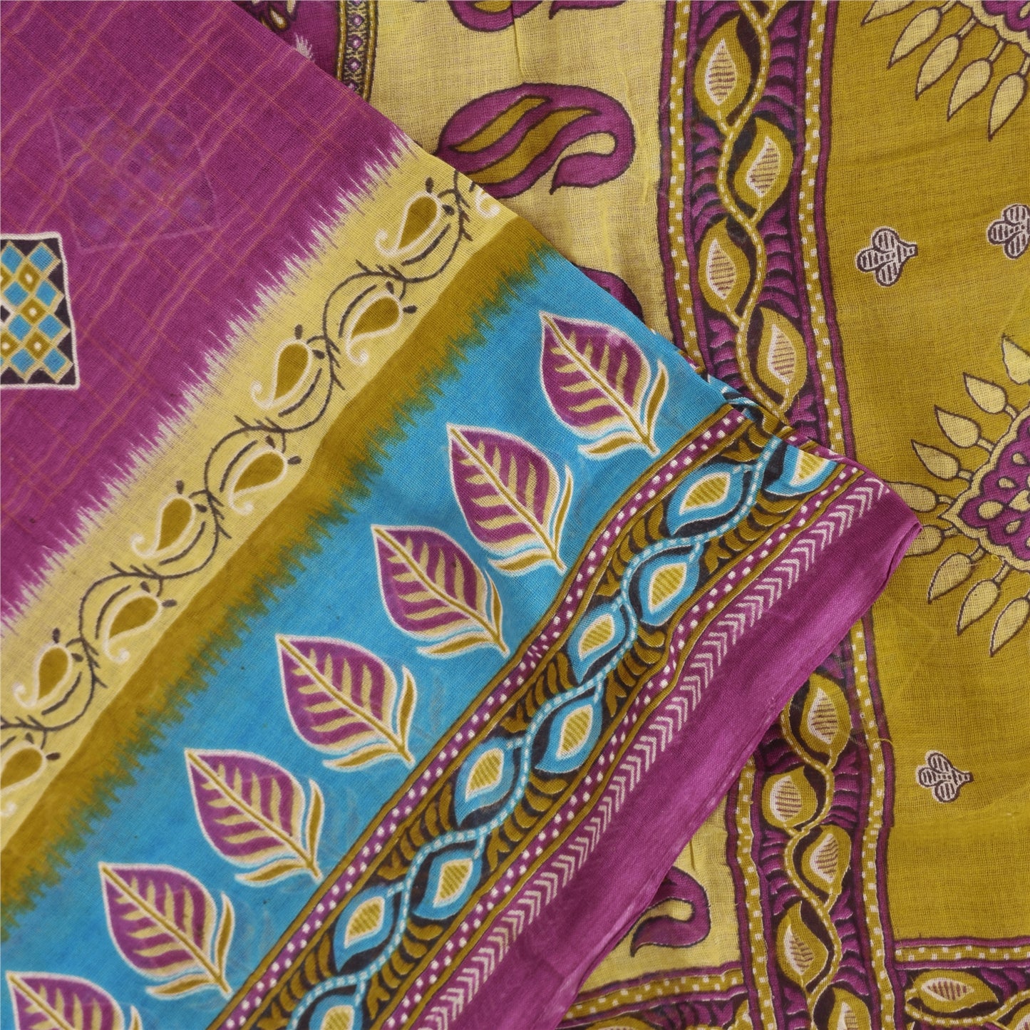 Sanskriti Vintage Sarees Indian 100% Pure Cotton Printed Sari 4+yd Craft Fabric