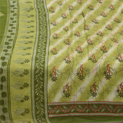 Sanskriti Vintage Sarees Indian Green Pure Cotton Printed Sari 5+yd Craft Fabric