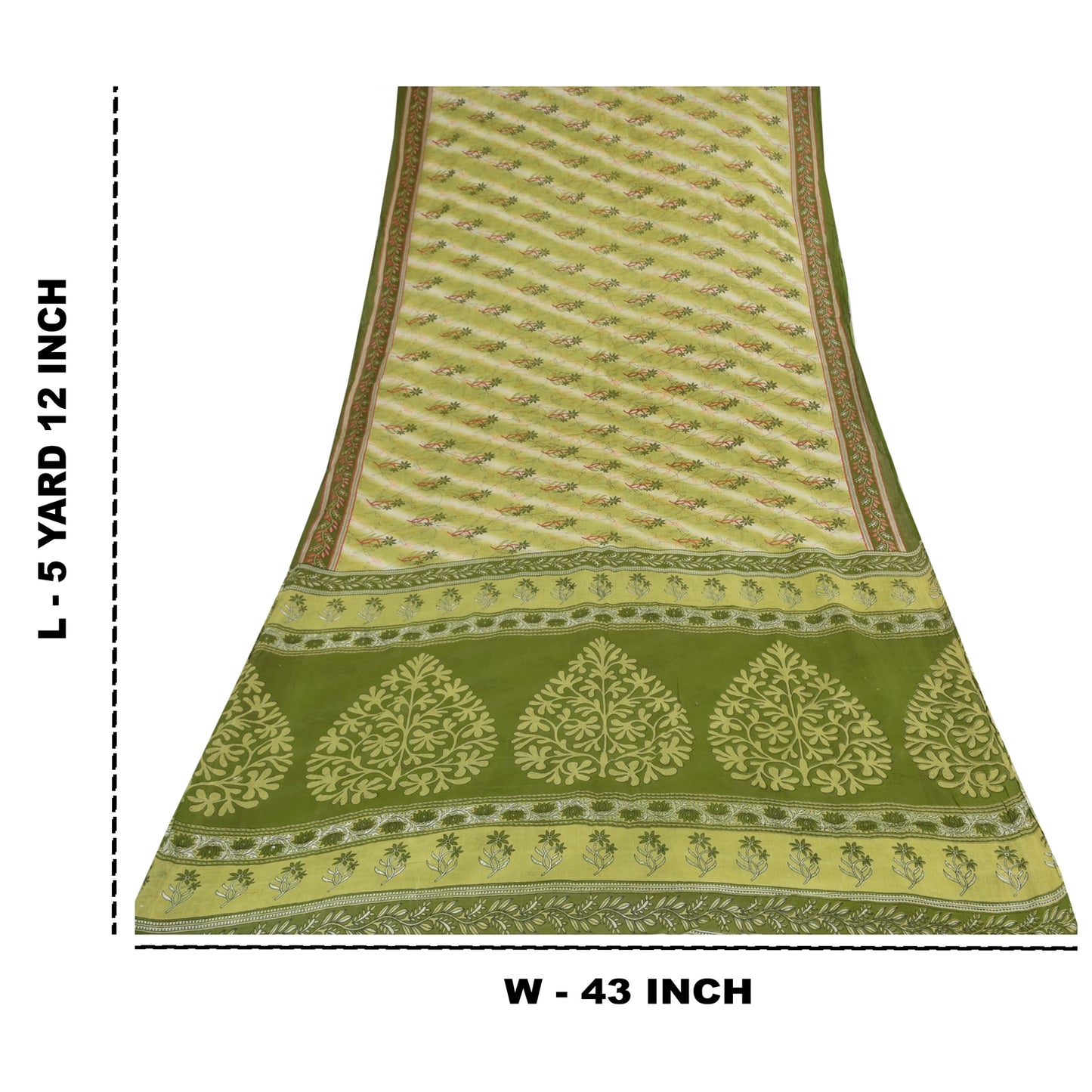 Sanskriti Vintage Sarees Indian Green Pure Cotton Printed Sari 5+yd Craft Fabric