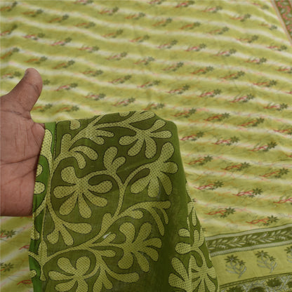 Sanskriti Vintage Sarees Indian Green Pure Cotton Printed Sari 5+yd Craft Fabric