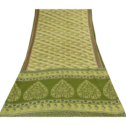 Sanskriti Vintage Sarees Indian Green Pure Cotton Printed Sari 5+yd Craft Fabric