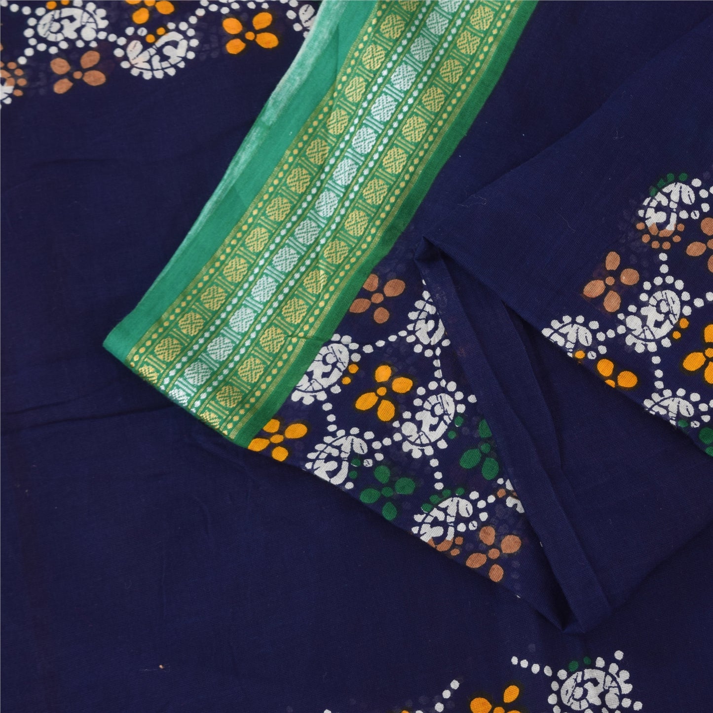 Sanskriti Vintage Sarees Blue Batik Printed Pure Cotton Sari 5+yd Craft Fabric