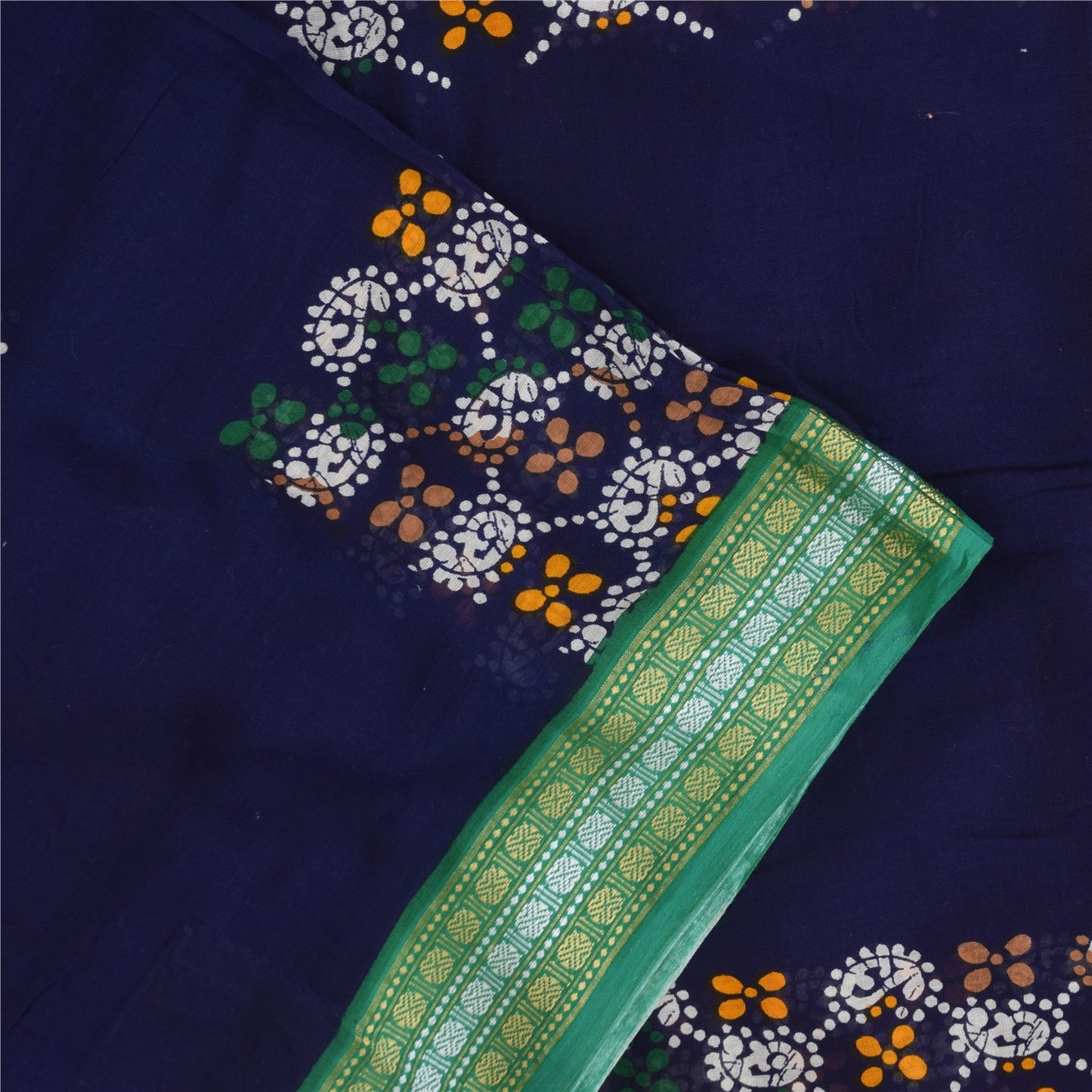 Sanskriti Vintage Sarees Blue Batik Printed Pure Cotton Sari 5+yd Craft Fabric