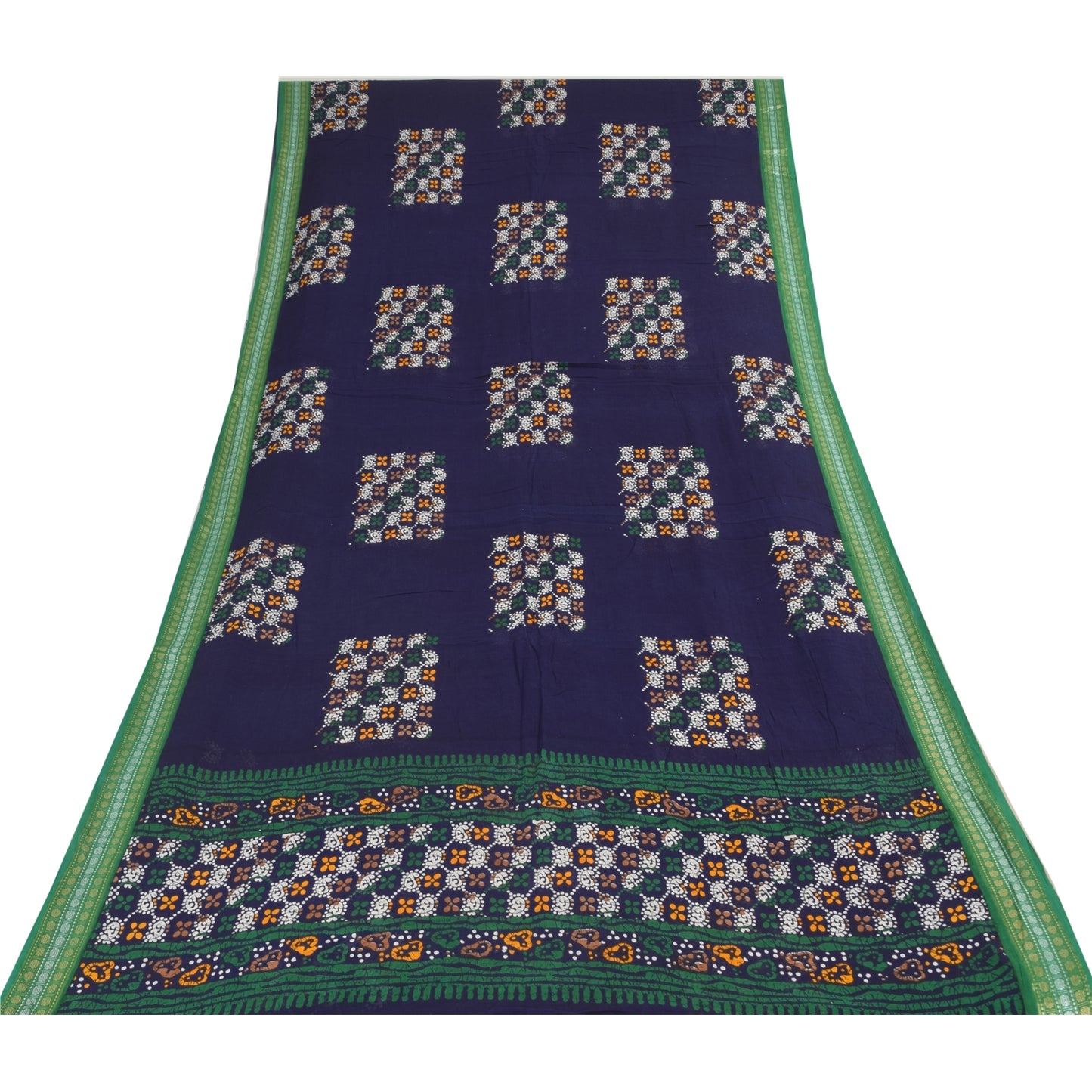 Sanskriti Vintage Sarees Blue Batik Printed Pure Cotton Sari 5+yd Craft Fabric