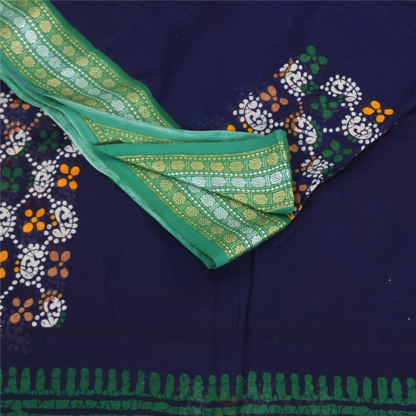 Sanskriti Vintage Sarees Blue Batik Printed Pure Cotton Sari 5+yd Craft Fabric