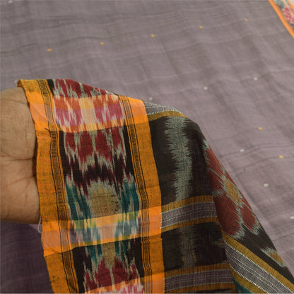 Sanskriti Vintage Sarees Gray Ikat HandWoven Odisha Pure Cotton Sari 5+yd Fabric