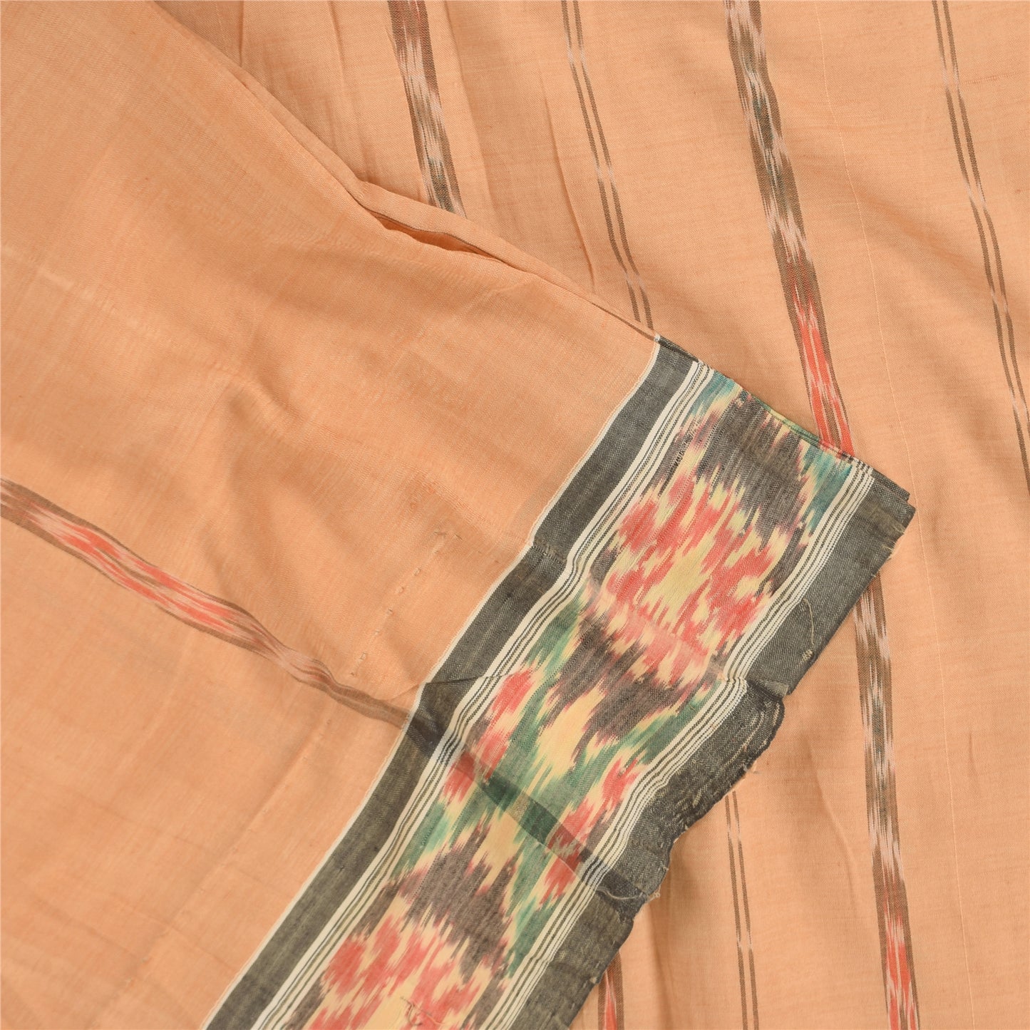 Sanskriti Vintage Sarees PeachIkat HandWoven Odisha Pure Cotton Sari 5+yd Fabric