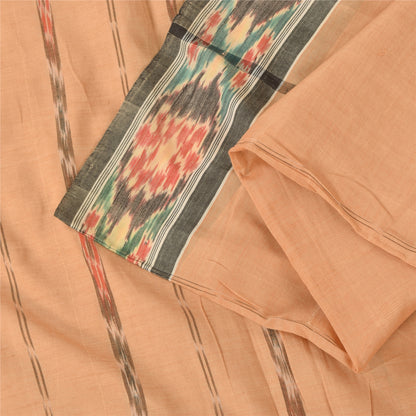 Sanskriti Vintage Sarees PeachIkat HandWoven Odisha Pure Cotton Sari 5+yd Fabric