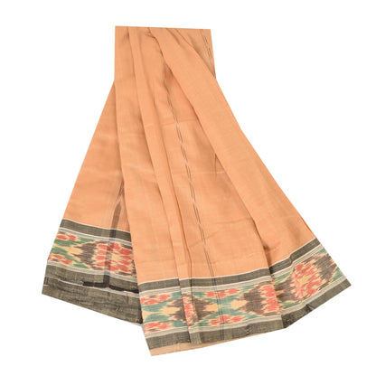 Sanskriti Vintage Sarees PeachIkat HandWoven Odisha Pure Cotton Sari 5+yd Fabric