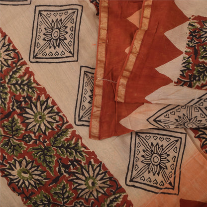 Sanskriti Vintage Sarees Hand Block Printed 100% Pure Cotton Sari 5+yd Fabric