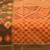 Sanskriti Vintage Sarees Peach/Red Ikat Handwoven Pure Cotton Sari 6+yd Fabric